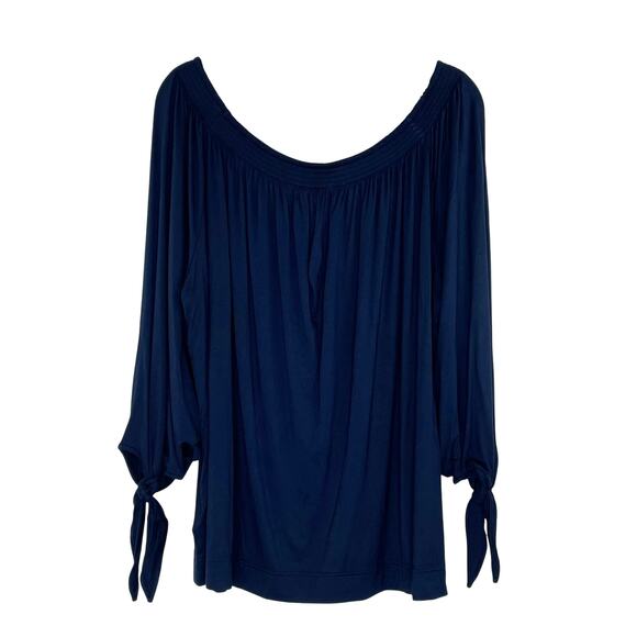 Chaps blue bohemian off the shoulder blouse keyhole sleeves size 2X - Picture 4 of 9